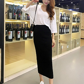 Chân váy midi dài qua gối chân váy len Haint boutique HB02