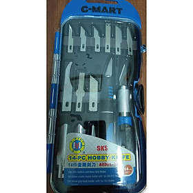 Bộ sản phẩm chiết tách ghép cành hoa lan cây cảnh C-MART - 2 cán+14 lưỡi