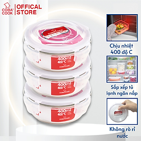 Mua Bộ 3 hộp thủy tinh chịu nhiệt hình tròn dung tích 400ml COBACOOK- CCR43