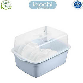 Kệ Úp Bát Đĩa, Kệ Chén Bát Có Nắp Đa Năng Inochi, Đạt Tiêu Chuẩn Xuất Nhật - Châu Âu - EU - Màu Xanh