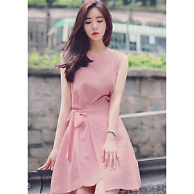 Đầm suông hồng đắp tà không tay  XDS02