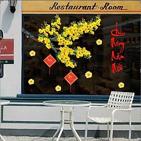 Decal trang trí tết cành mai vàng - có sẵn keo - decal dán kính trang trí tết PK627(70x100cm)