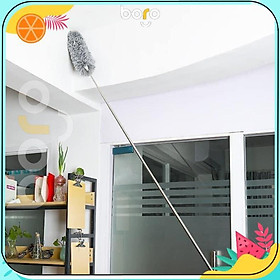 Chổi lau quét bụi trần nhà điều chỉnh độ cong, cán inox rút gọn kéo dài tới 2,8m, có thể tháo rời bông lau để giặt sạch