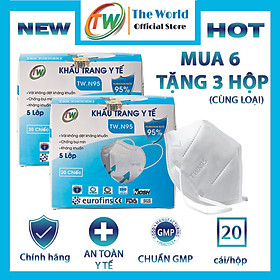 [ Combo mua 6 hộp tặng 3 hộp] Khẩu trang TW.N95 5 lớp kháng khuẩn, chống bụi mịn - Hàng chính hãng The World