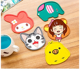 Mua Combo 5 Miếng đế lót ly nhựa dẻo hoạt hình cute - Màu ngẫu nhiên