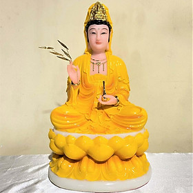 Tượng Phật Quan Âm Đá Xanh Ngọc Cao 30cm