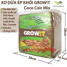 Xơ dừa bột GROW!T-mụn dừa ép khối, kiện 28x28x16.5cm,4.5kg, làm giá thể mai vàng,cây cảnh, rau mầm.