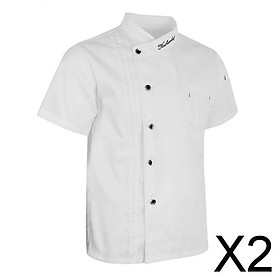 2xUnisex Chef Jackets Coat Short Sleeves Shirt Kitchen Uniforms L White