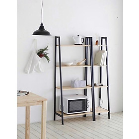 COMBO 2 KỆ SÁCH HÌNH THANG 4 TẦNG - MÀU ĐEN PHỐI GỖ - LADDER SHELF