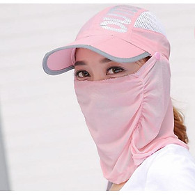Hình ảnh Nón chống nắng ninja 360 độ kèm khẩu trang, mũ chống nắng cao cấp màu hồng phấn