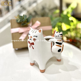 Chậu trồng cây mini để bàn URSPACE trang trí decor góc làm việc - PRINCESS Cat Ceramic Plant Pot Planter