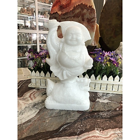 Tượng Phật Di Lặc cưỡi Long Quy phong thủy đá cẩm thạch trắng - Cao 30 cm