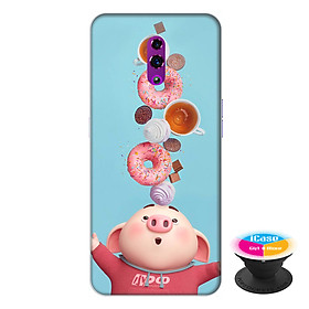 Ốp lưng cho điện thoại Oppo Reno hình Heo Con Ăn Bánh tặng kèm giá đỡ điện thoại iCase xinh xắn - Hàng chính hãng