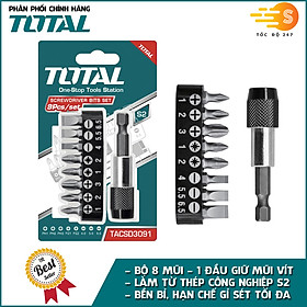 Bộ 9 mũi bắt vít thép chuyên dụng S2 TOTAL TACSD3091 - Có khay đựng, nhỏ gọn, đầu vít có từ tính