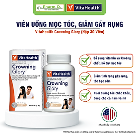 Viên Uống Hỗ Trợ Mọc Tóc Nhanh VITAHEALTH Crowning Glory Giảm Gãy Rụng Tóc, Tóc Bạc Sớm (30 Viên)