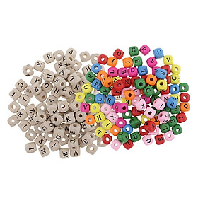 200 Pieces Wooden Alphabet Letters Cube Beads for Jewelry Making DIY Necklace Bracelet 10mm White Multicolor