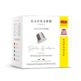 Cà Phê Viên Nén Carraro ALUMINUM 50 Viên - Tương thích với máy capsule Nespresso