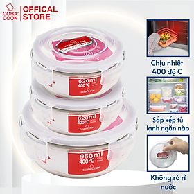 Mua Bộ 3 hộp thủy tinh hình tròn trữ thực phẩm chịu nhiệt 1 hộp 950ml 2 hộp 620ml COBA COOK-CCR9R63