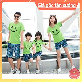 Áo gia đình mặt cười đồ đồng phục gia đình 3/4/5 người thun mềm mịn màu xanh lá GD314XL DONGPHUCSG