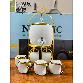 Mua Bộ bình chum kèm giá treo bình  cốc   bộ 6 cốc sứ trắng hoặc xanh cổ vịt viền vàng - decor phòng khách  quà tặng tân gia ý nghĩa