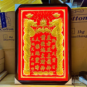 Bài vị Thần Tài Thổ Địa dát vàng 24 K khung gỗ cao cấp 30cm x 38cm