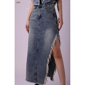 Chân váy Jeans xẻ chéo cách tân-VJ 20 - Xanh Jeans