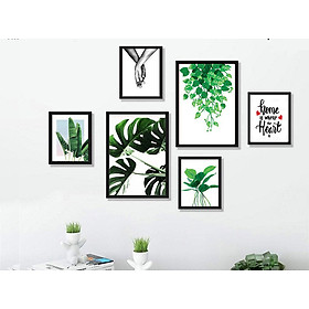 Mua Tranh treo tường phòng khách- tranh treo tường phòng làm việc -tranh treo tường phòng họp - tranh treo tường khách sạn - bộ 6 tranh treo tường lá tropical-Tặng kèm đinh 3 chân