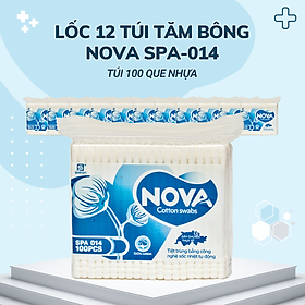 Lốc 12 túi Tăm bông Nova người lớn thân nhựa túi 100 que SPA-014