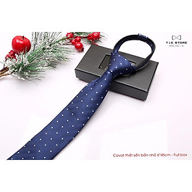 Cà vạt thắt sẵn Hàn Quốc bản nhỏ 6cm * 45cm - Tặng kèm hộp, màu xanh chấm bi