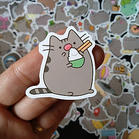 Set 60 sticker mèo Pusheen có ép lụa