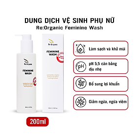 Dung dịch vệ sinh phụ nữ Re:Organic Feminine Wash 200ml Hàn Quốc, gel làm sạch, khử mùi hôi, cân bằng pH, vệ sinh phụ khoa dùng cho cả Nam và Nữ