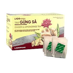 Trà gừng sả Ladophar hộp 20 túi lọc tặng 1 túi trà atiso Premium Ladophar Hỗ trợ làm giảm các triệu chứng đầy bụng , đau bụng do lạnh, chân tay lạnh, giúp giữ ấm cơ thể