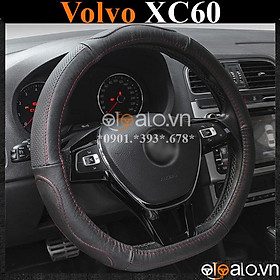 Bọc vô lăng D cut xe ô tô Volvo XC60 volang Dcut da cao cấp - OTOALO - Đen chỉ đen