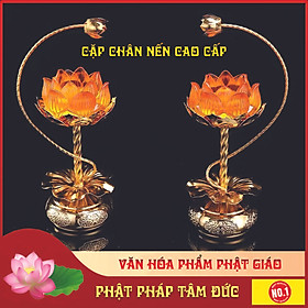 Mua Cặp chân đế nến bơ lưu ly liên hoa cao cấp để ban thờ  trang trí - Thân hợp kim đồng  liên hoa thủy tinh