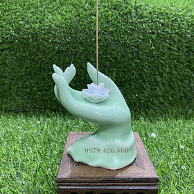 Mua Đế cắm nhang không tăm đẹp  hình bàn tay phật màu xanh  cao 10 3cm