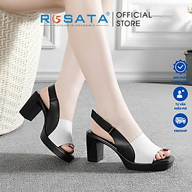 Giày sandal cao gót nữ ROSATA RO532 xỏ ngón mũi tròn quai dán hậu gót trụ cao 7cm xuất xứ Việt Nam - Trắng