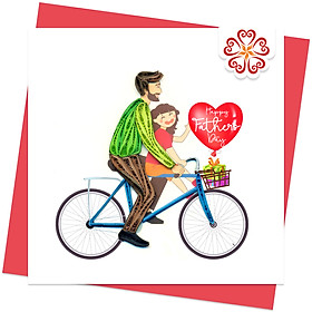 Thiệp chúc Ngày của ba, thiệp giấy xoắn 15 x 15 cm, Ba và con trên chiếc xe đạp