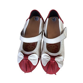 Giày búp bê bé gái trắng đỏ da bò cao cấp TH - BB0113