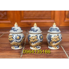 Mua Set 3 choé thờ men rạn h16cm đắp rồng nổi gốm sứ Bát Tràng