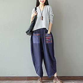 Quần Baggy Linen Nữ Họa Tiết Thổ Cẩm