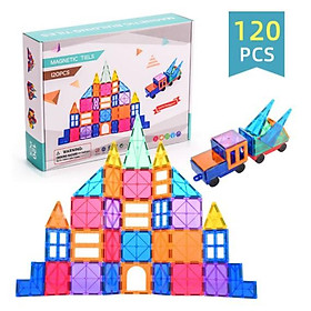 Bộ đồ chơi xếp hình nam châm miếng ghép từ tính trong suốt Magnetic Tiles 120pcs chi tiết tòa nhà, lâu đài