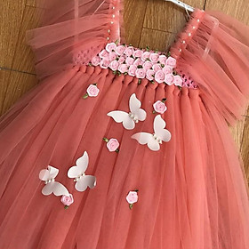 Váy tutu công chúa ️Váy tutu hồng cam cánh tiên hoa nhí