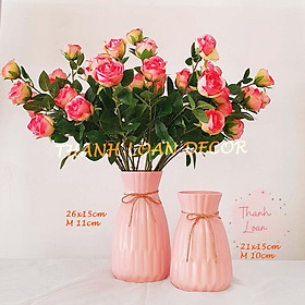 Mua Lọ hoa gốm Bát Tràng cao cấp - Bình hoa trang trí decor - Dáng men mát giỏ nơ đẹp - Màu trắng  hồng  xanh  ghi