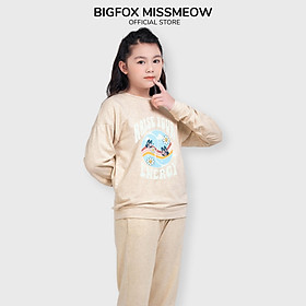 Bộ bé gái thu đông Bigfox Miss Meow size đại, bộ nỉ bé gái dài tay mềm mịn in bướm Raise Your Energy size 12,13,14,15