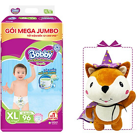 Tã Quần Bobby Đệm Lưng Thấm Mồi Hôi Lưng Mega Jumbo XL96 - Tặng 1 cáo bông xinh xắn