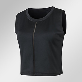 Áo thể thao lửng cho nữ, áo crop top không tay co giãn thoáng khí chất lượng cao-Màu đen-Size N