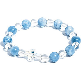 Vòng Chuỗi Mân Côi Hải Lam ngọc 08mm mix thạch anh trắng và Thánh Giá pha lê AQUA02 - VIETGEMSTONES