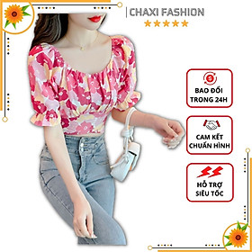 HÀNG QUẢNG CHÂU - ÁO KIỂU CROPTOP VOAN HOA NHIỀU KIỂU MẶC LƯNG CỘT NƠ TAY PHỒNG BÈO SIÊU XINH - A61243