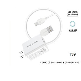 Mua Bộ sạc gồm củ sạc 2 cổng usb và cáp sạc dài 100cm dành cho Iphone T39 Rock space - Chính hãng