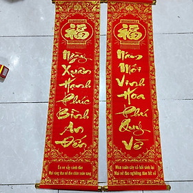 Cặp câu đối đỏ trang trí tết Ngày xuân hạnh phúc bình an đến - Năm mới vinh hoa phú quý về